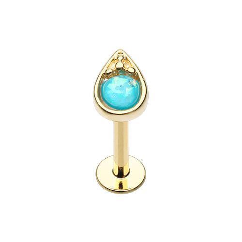 Teal Golden Opal Tear Drop Top Labret