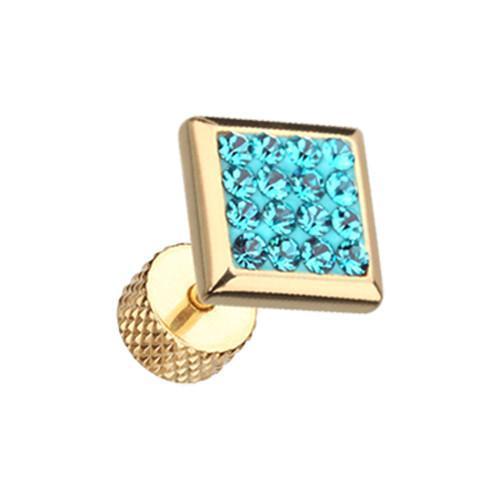 Teal Golden Square Multi-Sprinkle Dot Multi Gem Fake Plug - 1 Pair