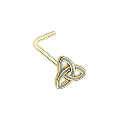 Teal Golden Triquetra Trinity Knot L-Shape Nose Ring