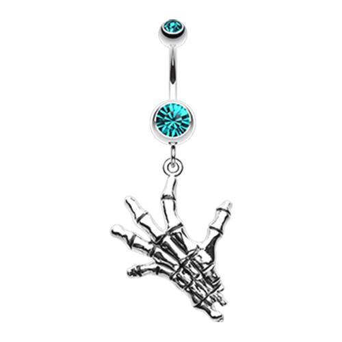 Teal Hand of Death Belly Button Ring