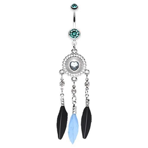 Teal Heart Shield Dream Catcher Belly Button Ring
