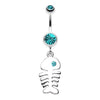 Teal Jeweled Eye Fish Bone Belly Button Ring