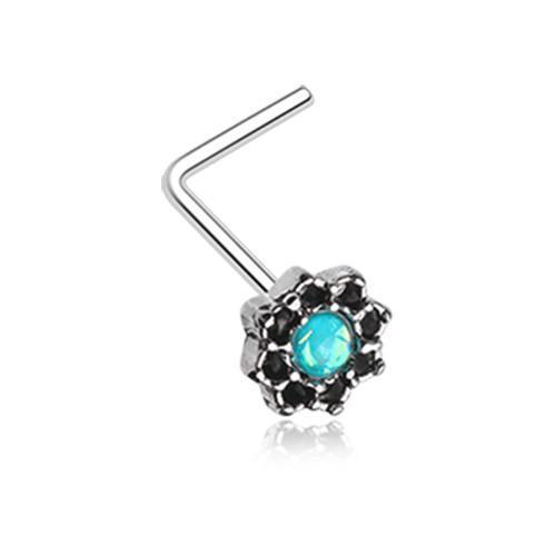 Teal Lotus Opal Sparkle Filigree Icon L-Shaped Nose Ring