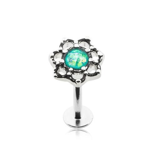 Teal Lotus Opal Sparkle Filigree Top Labret