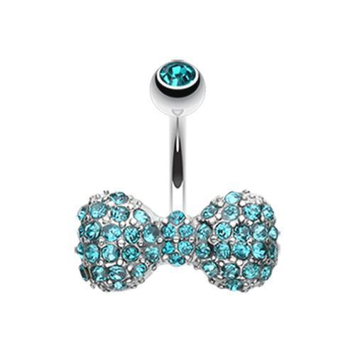 Teal Multi Gem Sparkle Bow-Tie Belly Button Ring