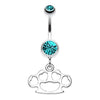 Teal Multi Hearts Brass Knuckle Belly Button Ring