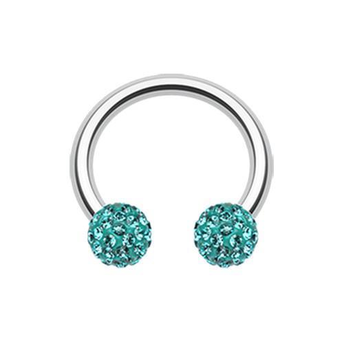 Teal Multi-Sprinkle Dot Multi Gem Horseshoe Circular Barbell