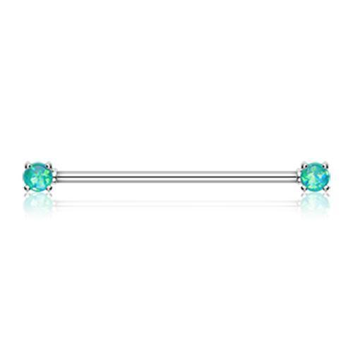 Teal Opal Sparkle Prong Industrial Barbell - 1 Piece