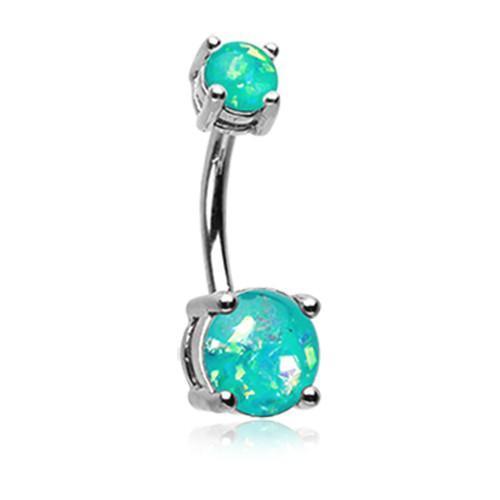 Teal Opal Sparkle Prong Set Belly Button Ring
