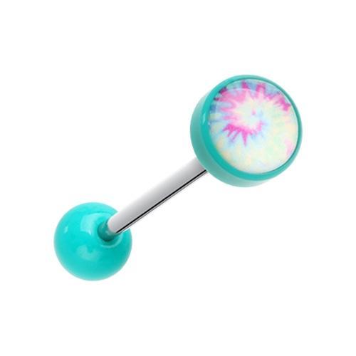 Teal Pastel Tie-Dye Logo Acrylic Barbell Tongue Ring
