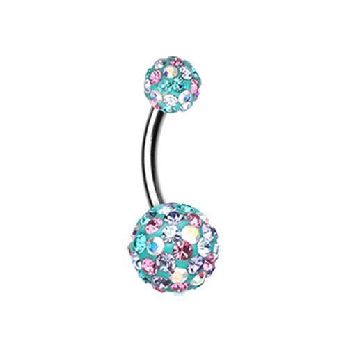 Teal/Pink/Aurora Borealis Retro Sprinkles Multi-Sprinkle Dot Sparkle Belly Button Ring