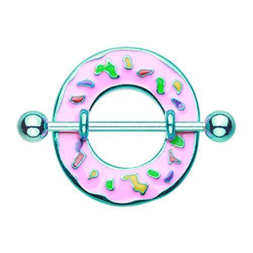 Teal/Pink Pink Frosted Sprinkled Donut Nipple Shield Ring - 1 Piece