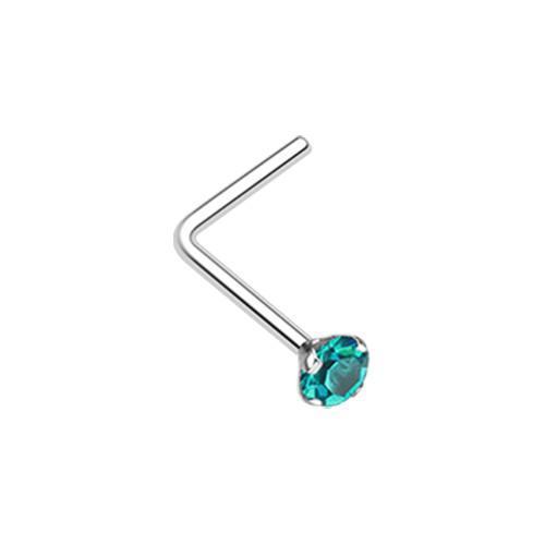 Nose Ring - L-Shaped Nose Ring Teal Prong Set Gem Top Steel L-Shaped Nose Ring -Rebel Bod-RebelBod