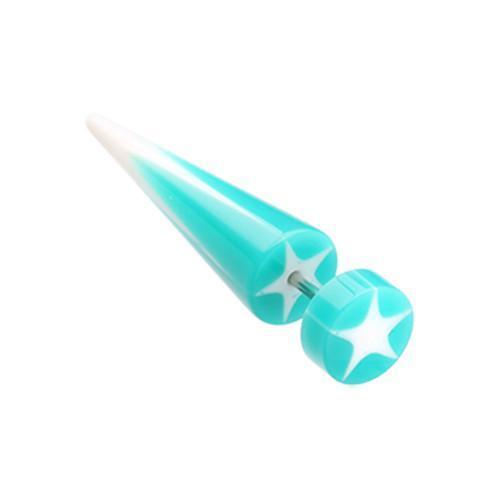 Teal Psych Star UV Acrylic Fake Taper - 1 Pair