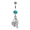 Teal Puffed Heart Lock Key Charm Dangle Belly Button Ring