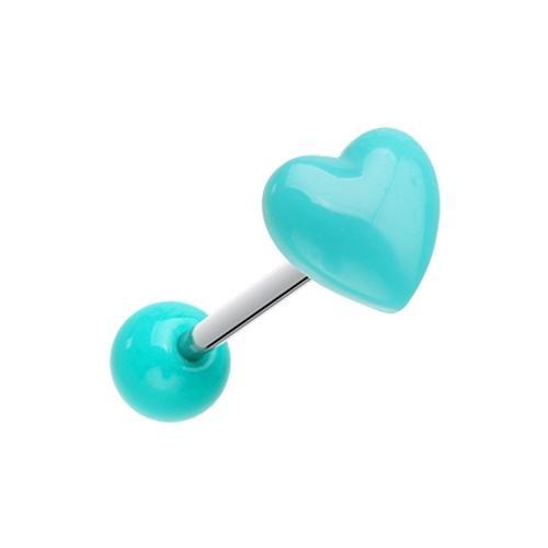 Teal Puffy Heart Acrylic Barbell Tongue Ring