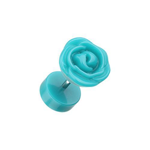 Teal Rose Blossom Acrylic Fake Plug - 1 Pair