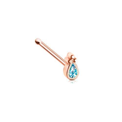 Teal Rose Gold Glamourous Sparkling Nose Stud Ring