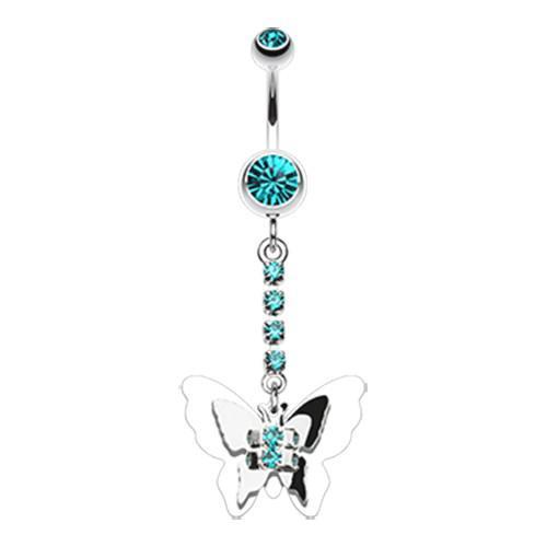 Teal Shining Butterfly Belly Button Ring