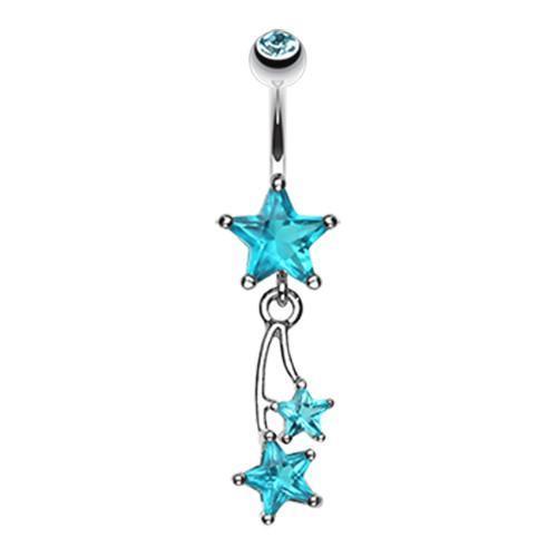 Teal Shooting Star Sparkle Belly Button Ring