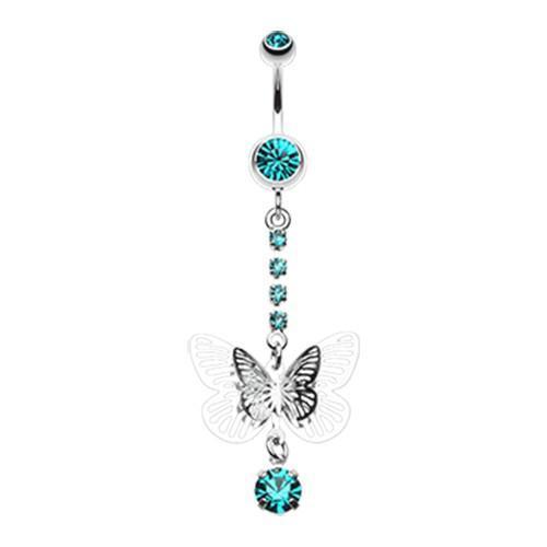 Teal Sparkle Flutter Butterfly Belly Button Ring