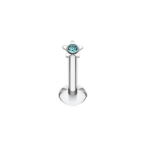 Teal Sparkle Star Top Internally Threaded Labret