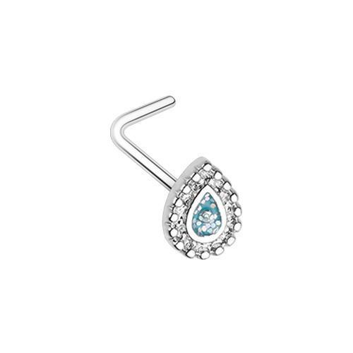 Teal Sparkling Ornate Teardrop L-Shape Nose Ring