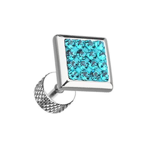 Teal Square Multi-Sprinkle Dot Multi Gem Fake Plug - 1 Pair