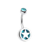 Teal Star Holographic Glitter Inlay Steel Belly Button Ring