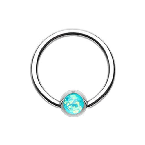 Teal Synthetic Opal Ball Captive Bead Ring