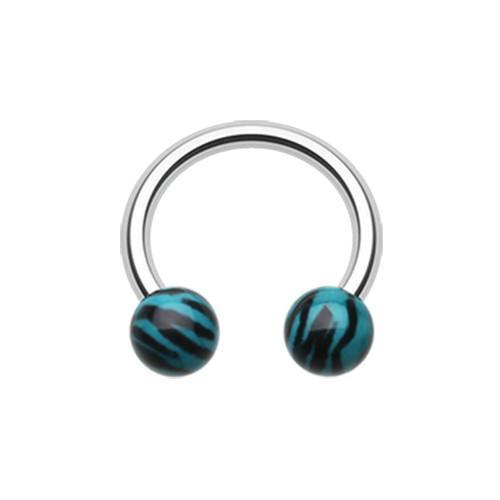 Teal Tiger Stripe Print Acrylic Horseshoe Circular Barbell