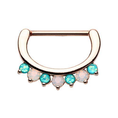 Teal/White Rose Gold Classic Opal Sparkle Nipple Clicker - 1 Piece