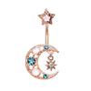 Teal/White Rose Gold Stellar Opal Moon Star Belly Button Ring