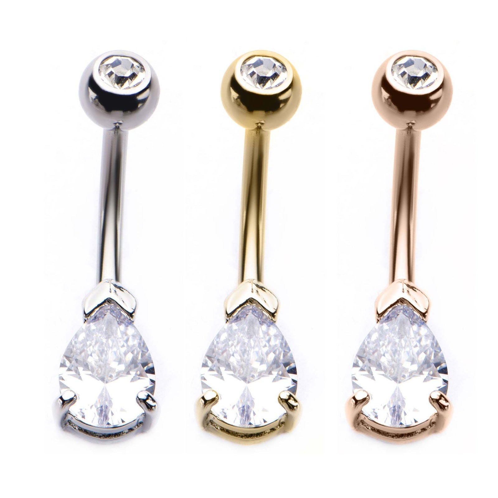 Belly Ring - No Dangle Tear Drop Clear CZ Fixed Navel Rings sbvns03tm -Rebel Bod-RebelBod