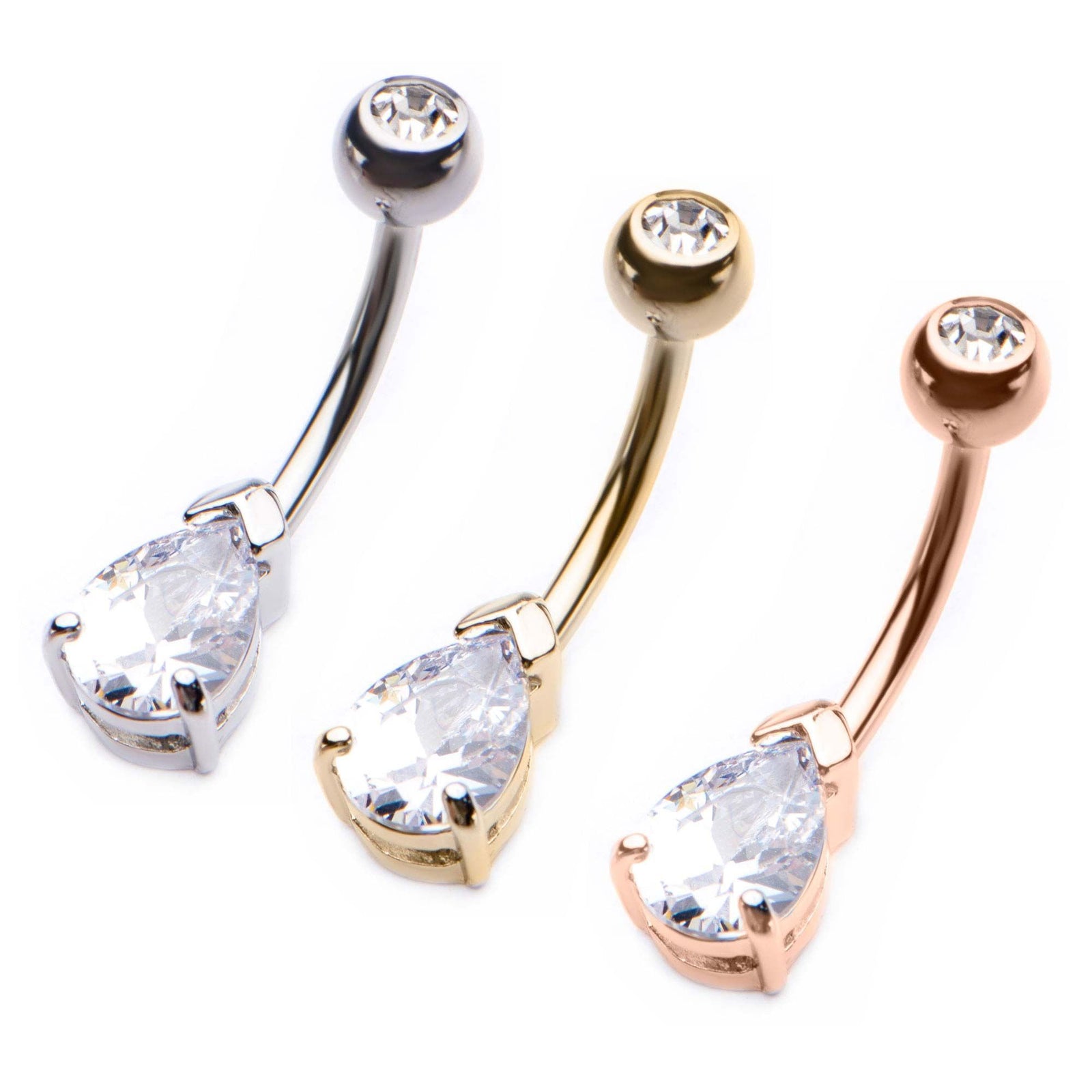 Belly Ring - No Dangle Tear Drop Clear CZ Fixed Navel Rings sbvns03tm -Rebel Bod-RebelBod