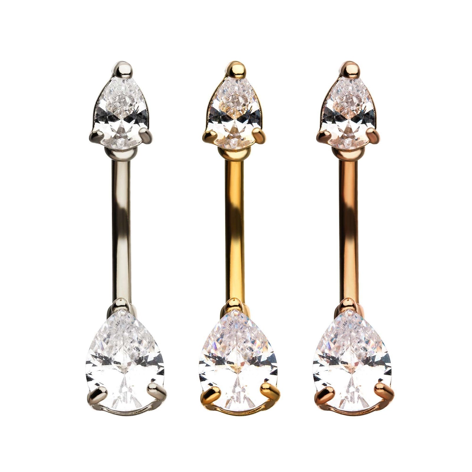 Tear Drop Prong Set Double Gem Belly Ring