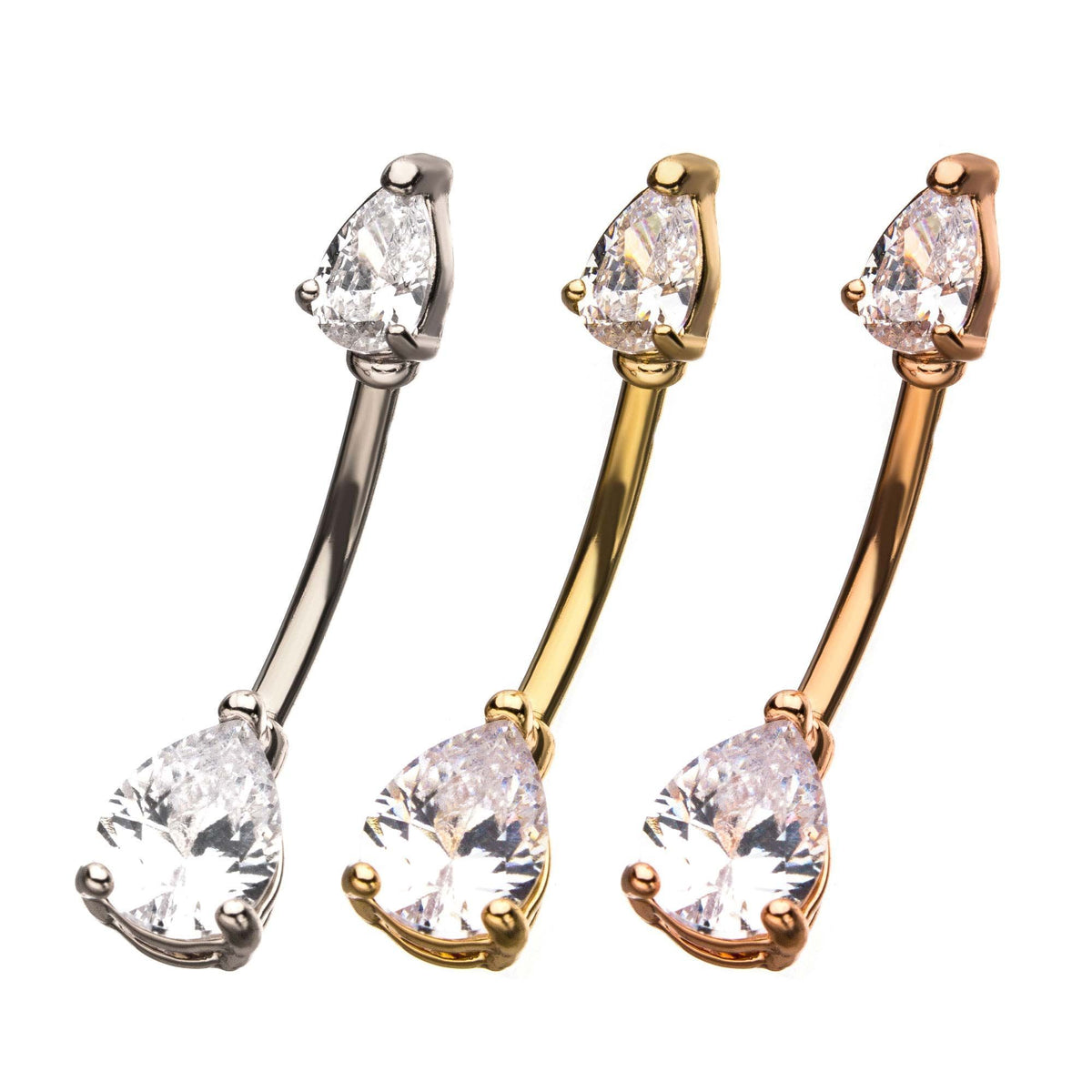 Tear Drop Prong Set Double Gem Belly Ring