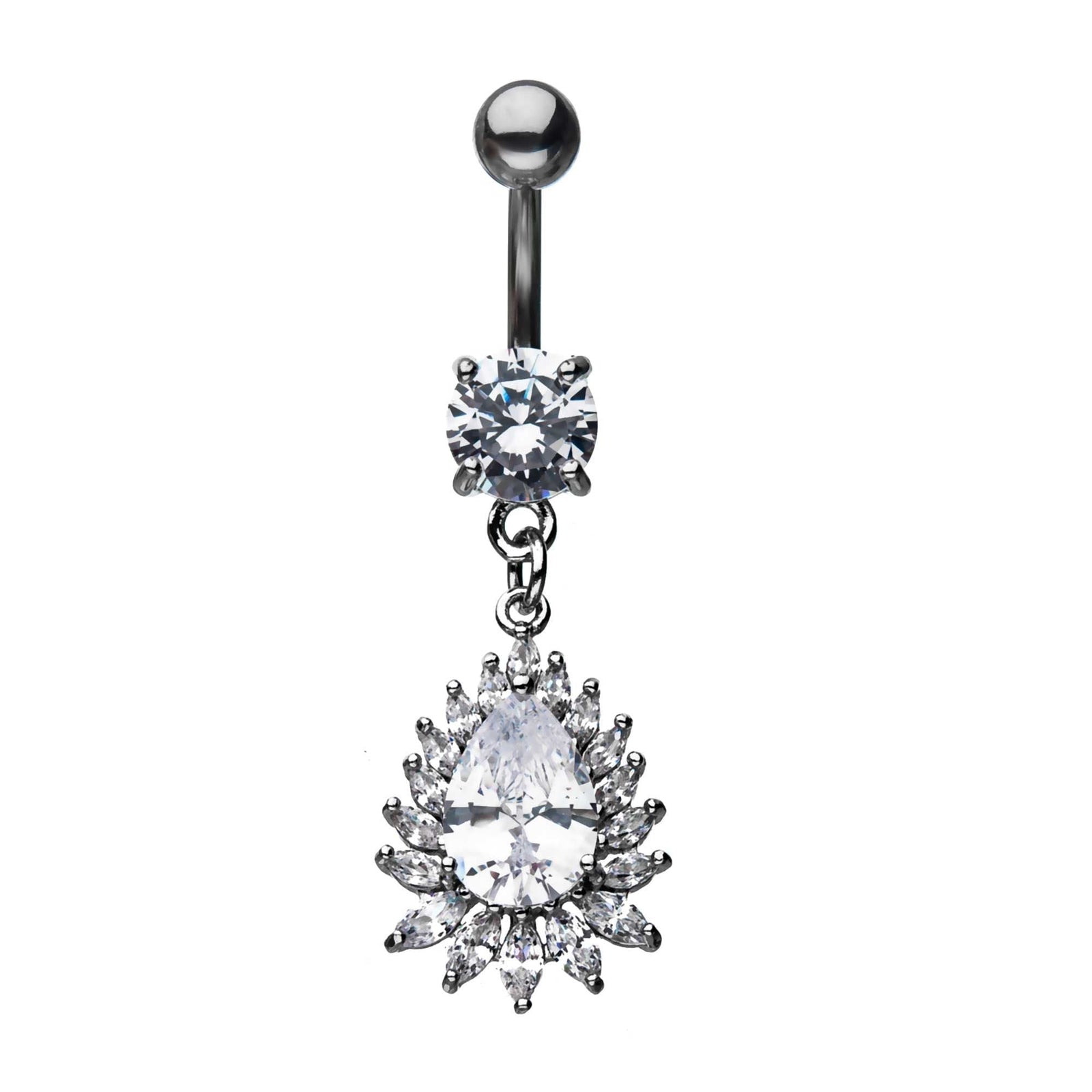 Belly Teardop Clear CZ Gem Dangle Triangle CZ Edging -Rebel Bod-RebelBod