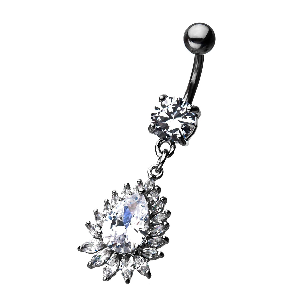 Belly Teardop Clear CZ Gem Dangle Triangle CZ Edging -Rebel Bod-RebelBod