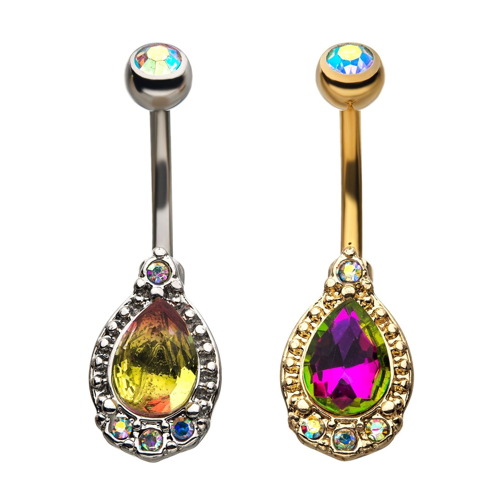 Belly Teardrop AB Top Middle Outer Gems Fixed Navel -Rebel Bod-RebelBod