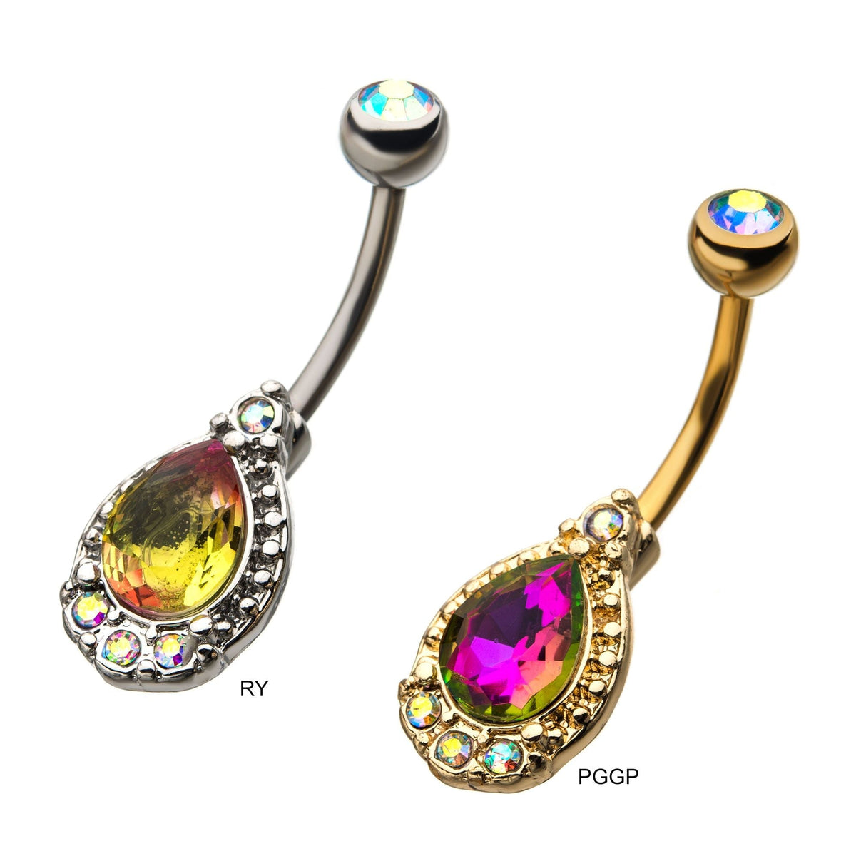 Belly Teardrop AB Top Middle Outer Gems Fixed Navel -Rebel Bod-RebelBod