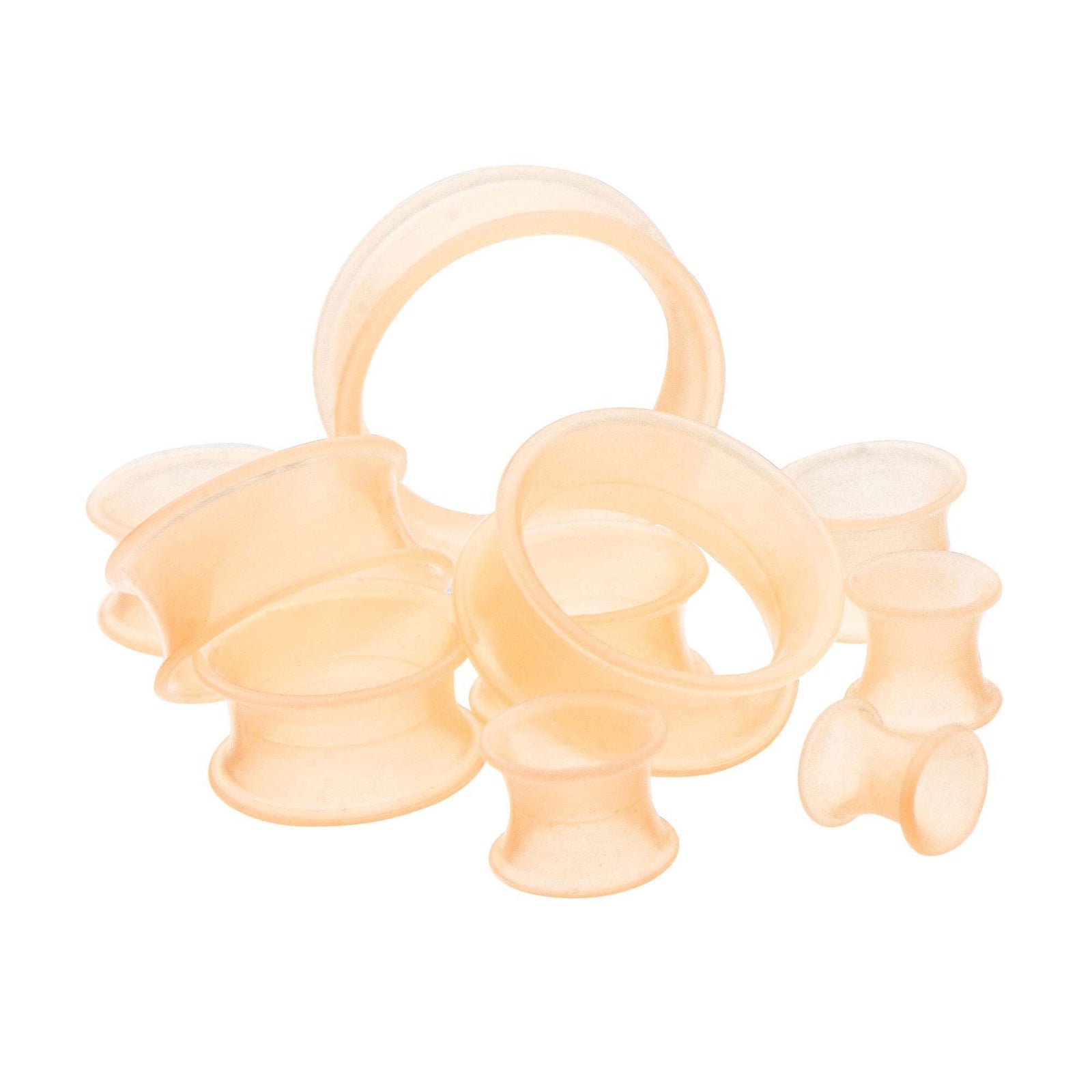 Thick Wall Pale Peach Silicone Skin Double Flared Ear Gauge Tunnel Plugs - 1 Pair