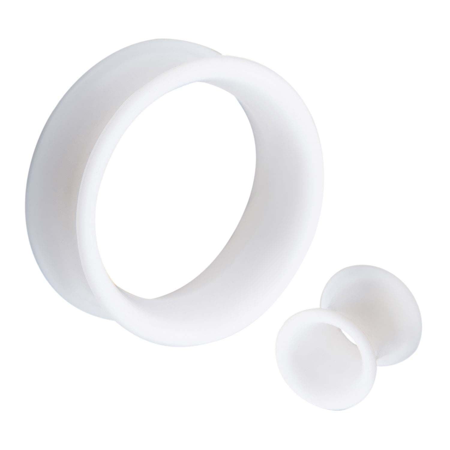 Thick Wall Wearable White Silicone Eyelets Double Flared Ear Gauge Tunnel Plugs - 1 Pair