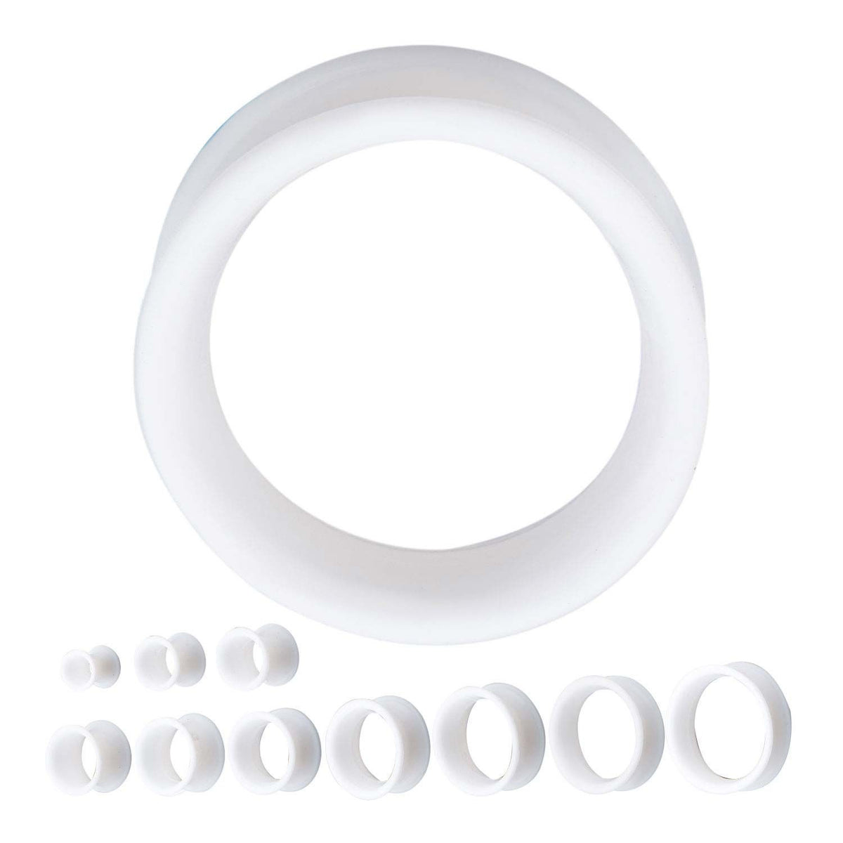 Thick Wall Wearable White Silicone Eyelets Double Flared Ear Gauge Tunnel Plugs - 1 Pair
