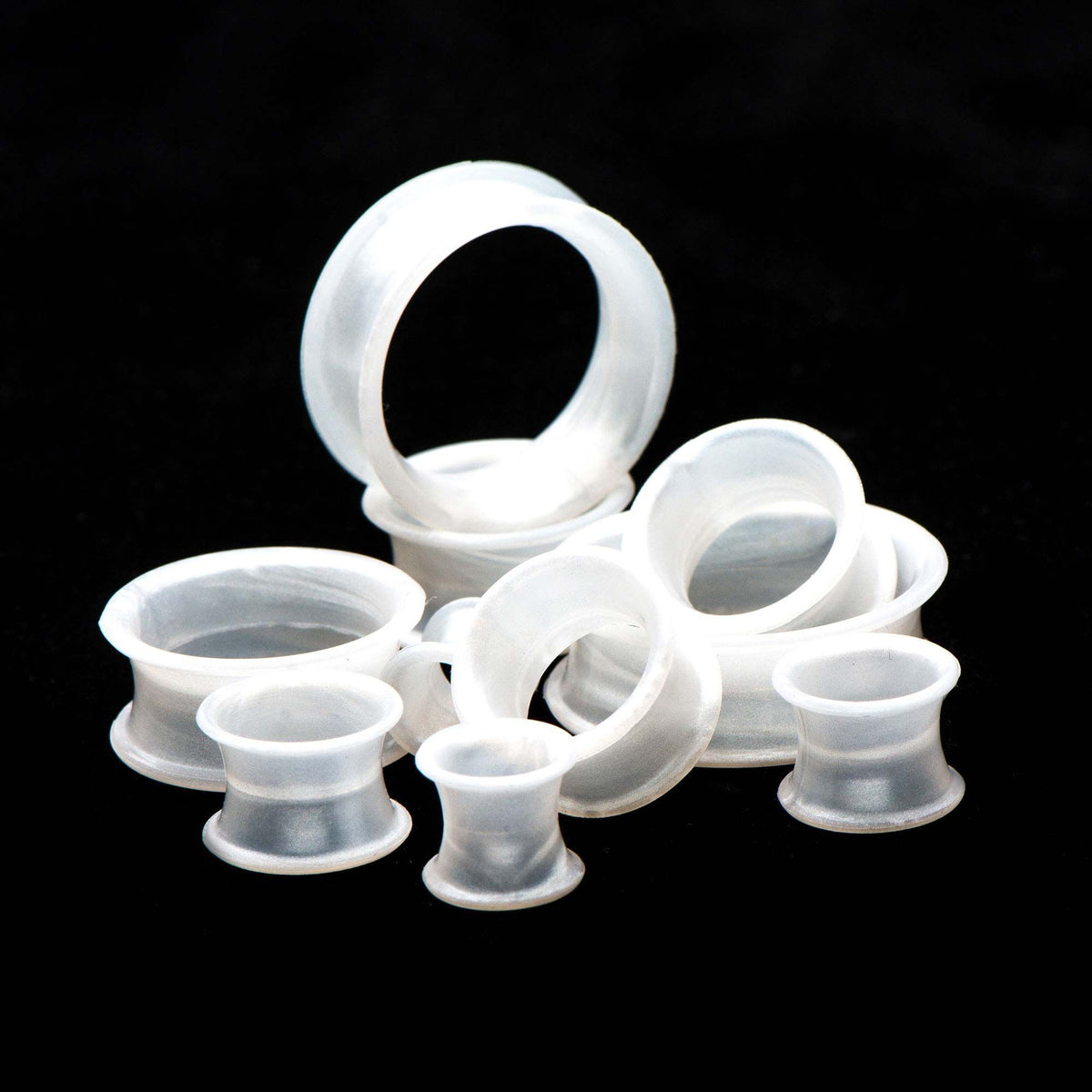 Tunnels - Double Flare Thick Wall White Pearl Silicone Tunnel Plugs - 1 Pair  sbvpslhl3prw -Rebel Bod-RebelBod