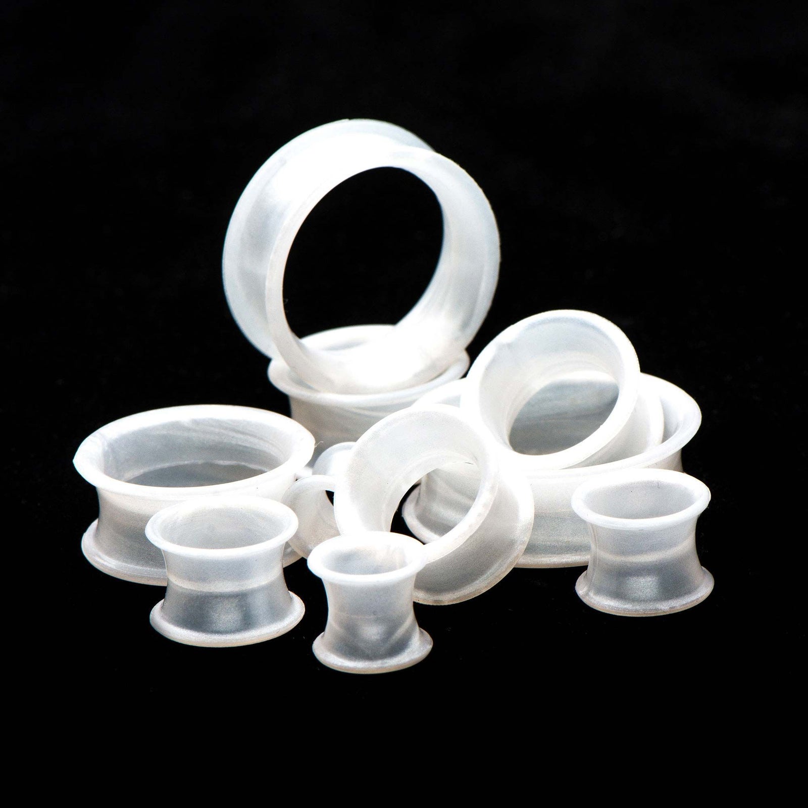 Tunnels - Double Flare Thick Wall White Pearl Silicone Tunnel Plugs - 1 Pair  sbvpslhl3prw -Rebel Bod-RebelBod