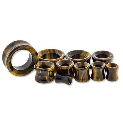Tunnels - Double Flare Tiger Eye Stone Double Flare Tunnel Pair - 1 Pair -Rebel Bod-RebelBod