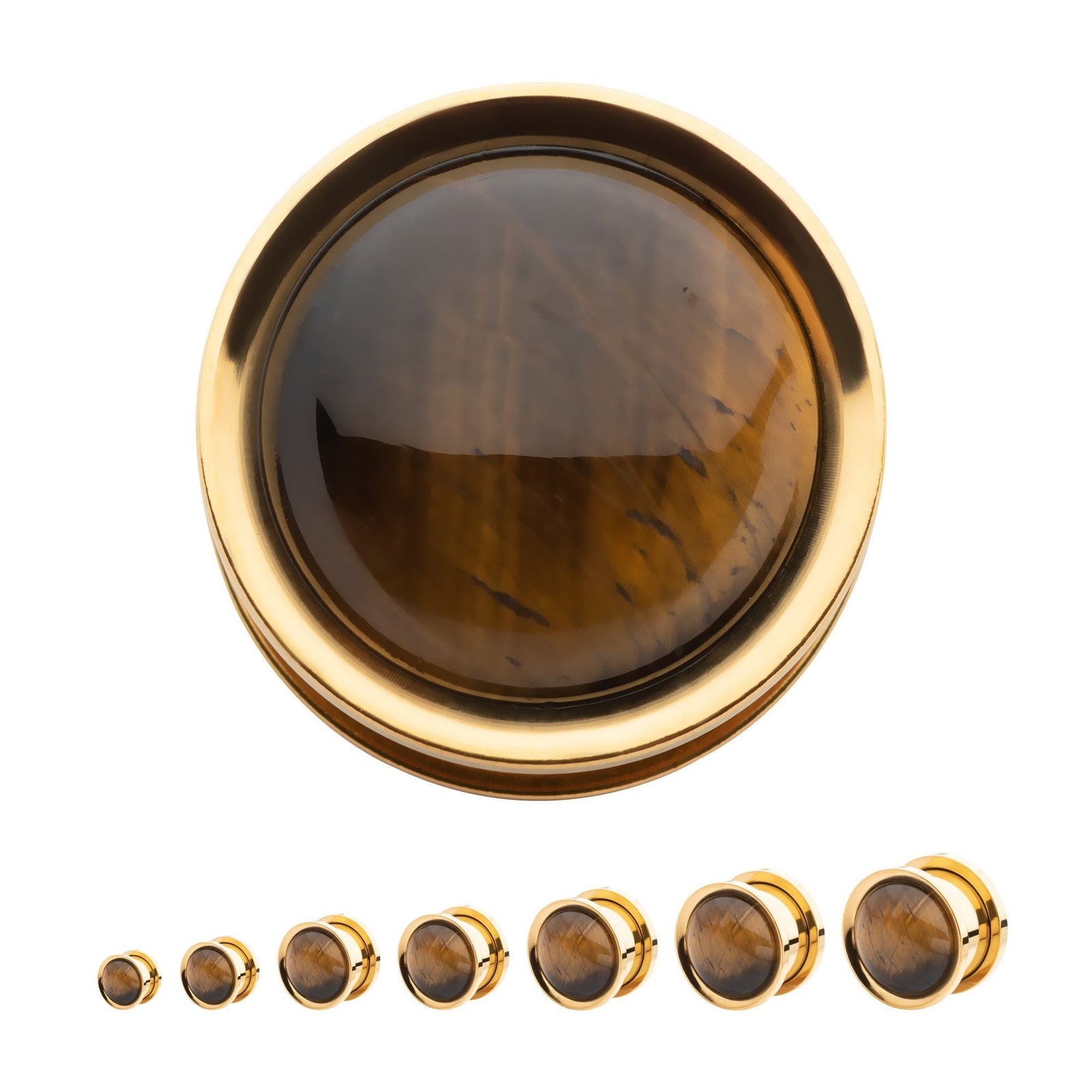 Organics Tiger Eye Stone Gold PVD Screw Fit Plug pss77gpte-2pr -Rebel Bod-RebelBod
