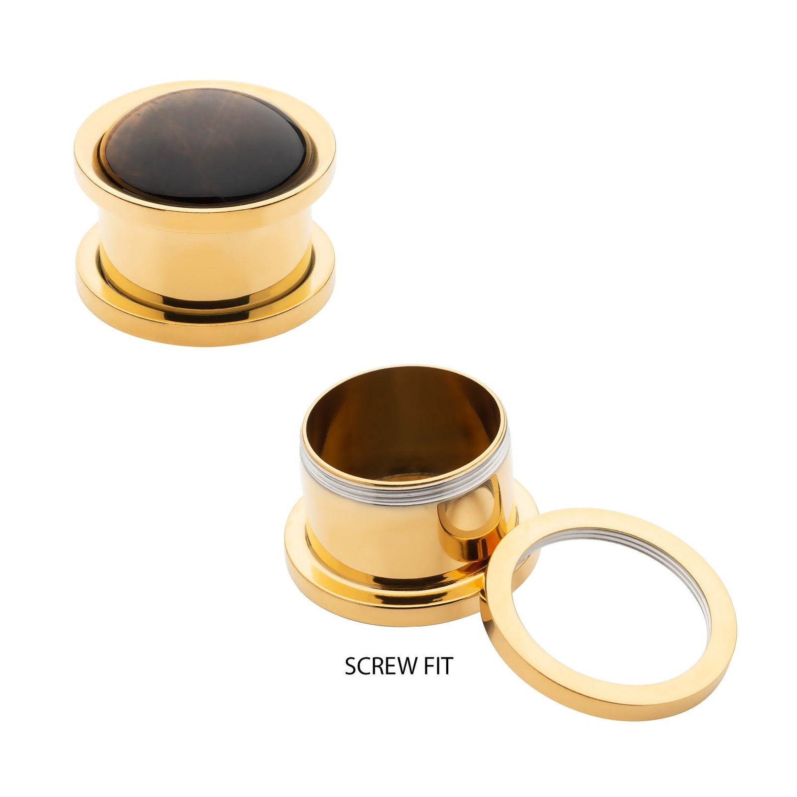 Organics Tiger Eye Stone Gold PVD Screw Fit Plug pss77gpte-2pr -Rebel Bod-RebelBod