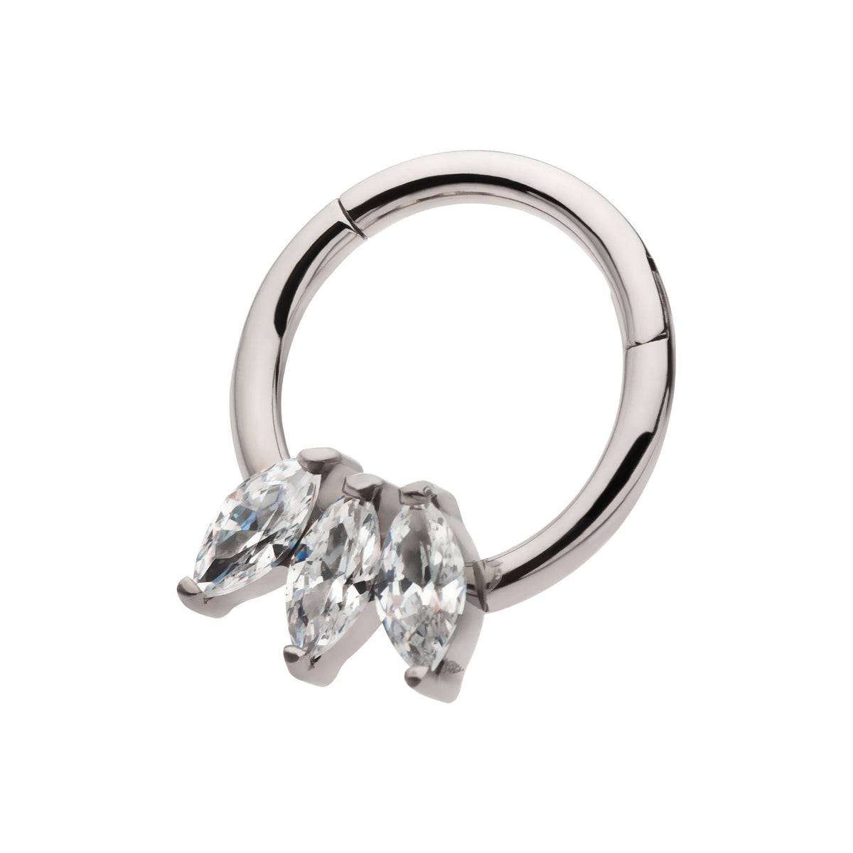 Titanium 3-Cluster Marquise CZ Front Facing Hinged Segment Clicker tisgrh8461c -Rebel Bod-RebelBod